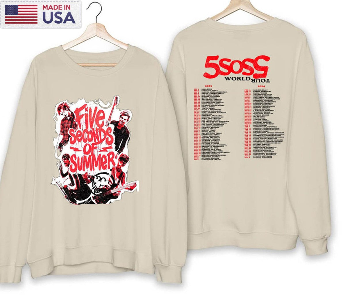5 Seconds Of Summer World Tour 2023 2024 Shirt, 5sos World Tour Crewneck Unisex Hoodie