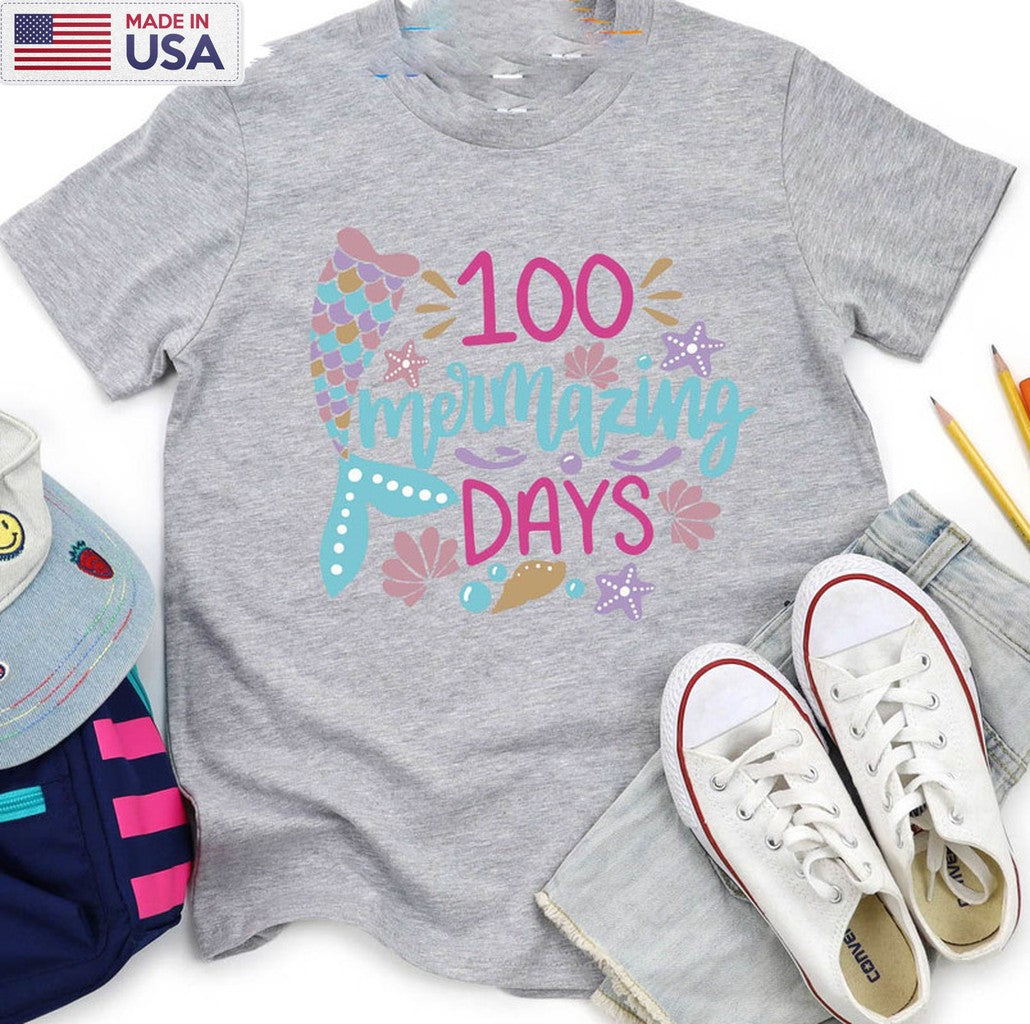 100 Mermazing Days School Shirt , Back To School Mermaid Tee Tops Short Sleeve