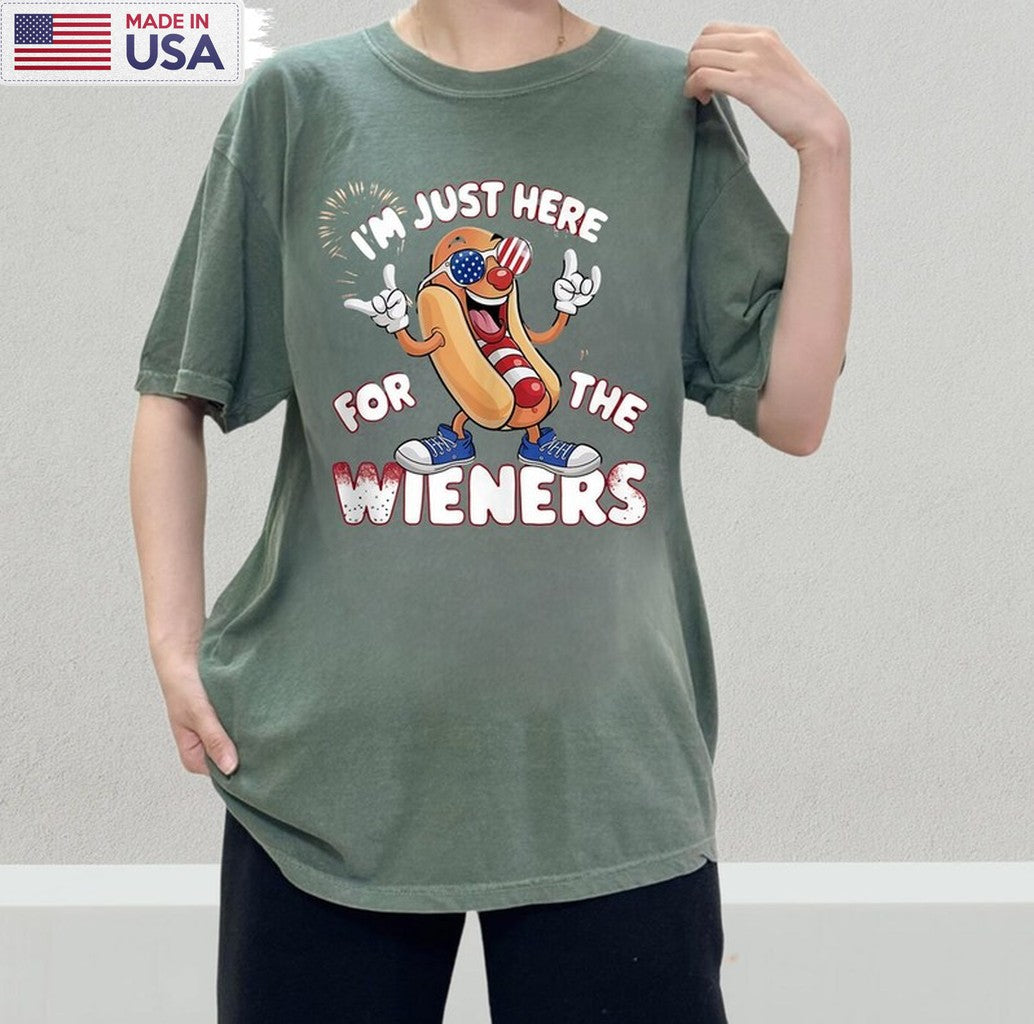 4th Of July Party Unisex Hoodie, Groovy Just Here For The Wieners Shirt Long Sleeve