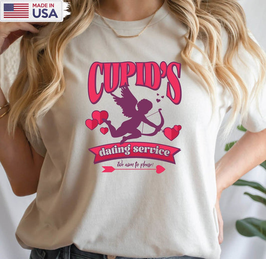 Cupid's Dating Service Vintage Shirt, Funny Cupid Valentine Day Short Sleeve Tee Tops