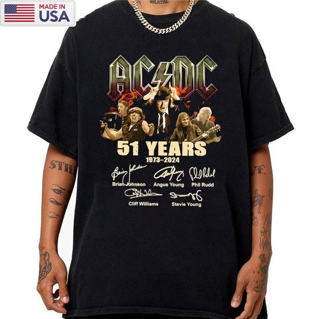 51 Years Acdc 1973 2024 Shirt, Acdc Rock Band Long Sleeve Hoodie