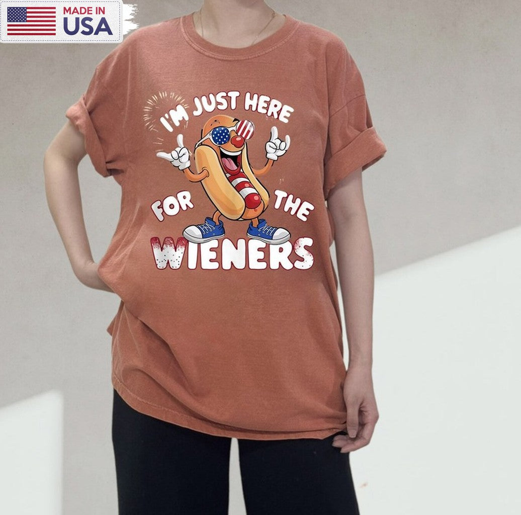 4th Of July Party Unisex Hoodie, Groovy Just Here For The Wieners Shirt Long Sleeve