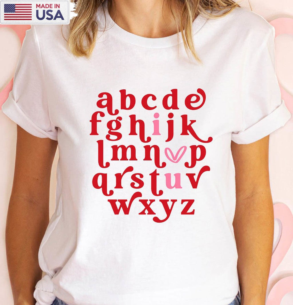Alphabet Valentine Vintage Shirt, Teacher Valentines Day Unisex Hoodie Long Sleeve