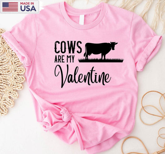 Cows Are My Valentine Funny Shirt, Valentine Day Western Country Unisex T-shirt Long Sleeve