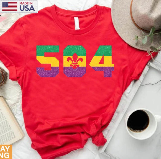 504 New Orleans Shirt, Mardi Gras Party Long Sleeve Crewneck