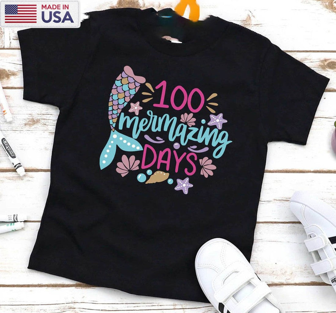 100 Mermazing Days School Shirt , Back To School Mermaid Tee Tops Short Sleeve