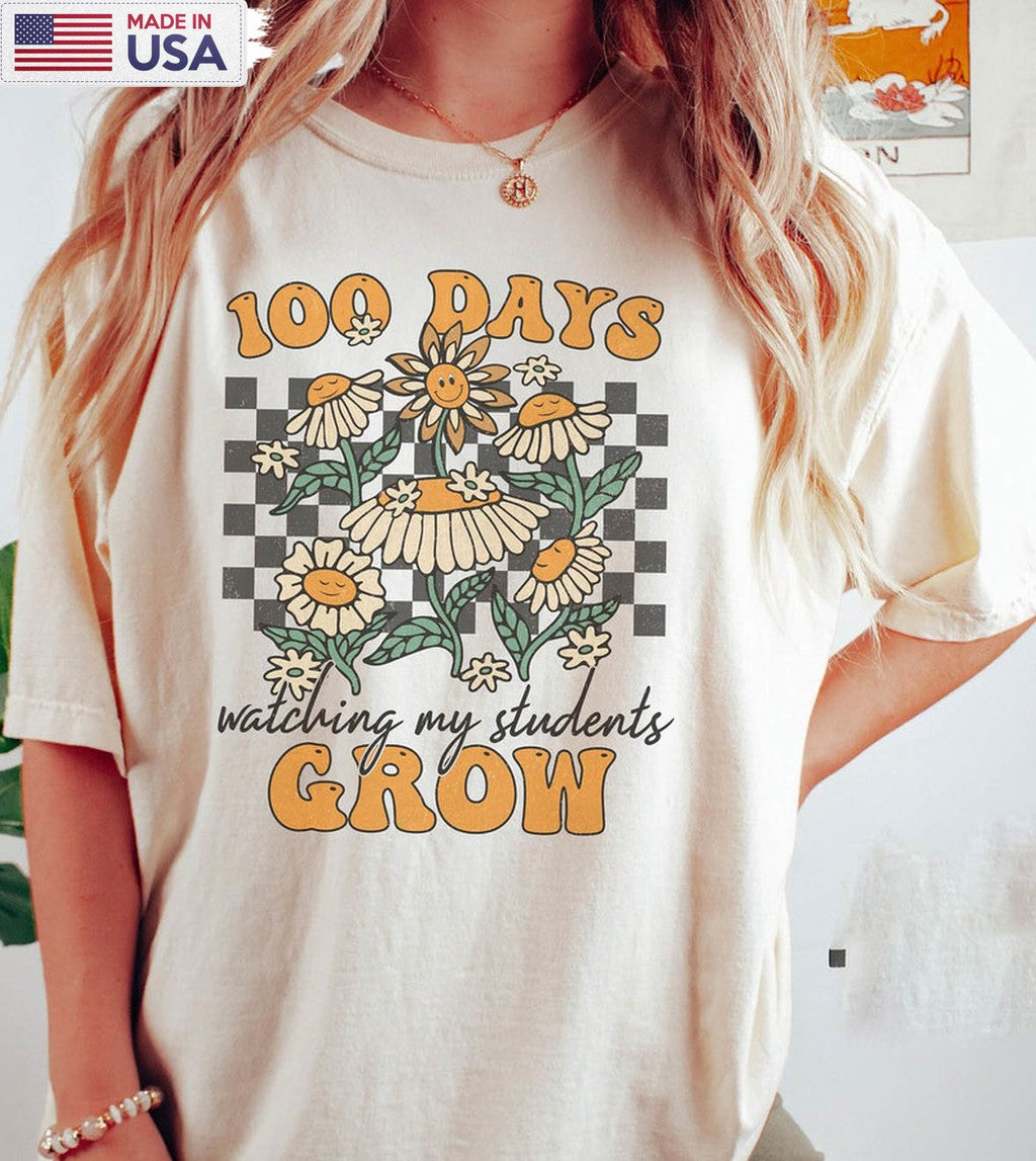 100 Days Of Watching My Students Grow Vintage Unisex T-shirt , Crewneck