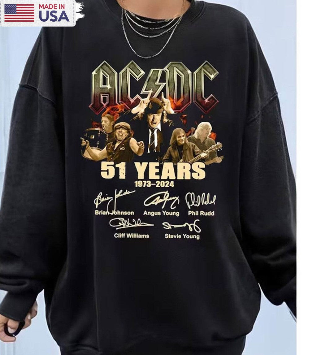 51 Years Acdc 1973 2024 Shirt, Acdc Rock Band Long Sleeve Hoodie