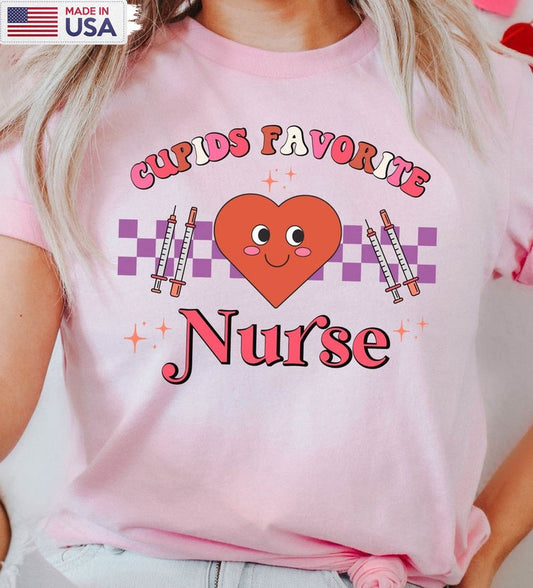 Cupid's Favorite Nurse Shirt, Valentine Unisex T-shirt Short Sleeve