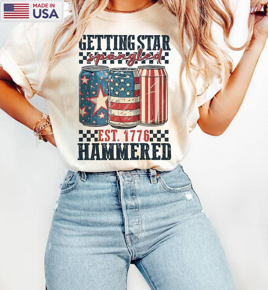 4th Of July Unisex T Shirt , Vintage Getting Star Spangled Hammered Shirt Tee Tops