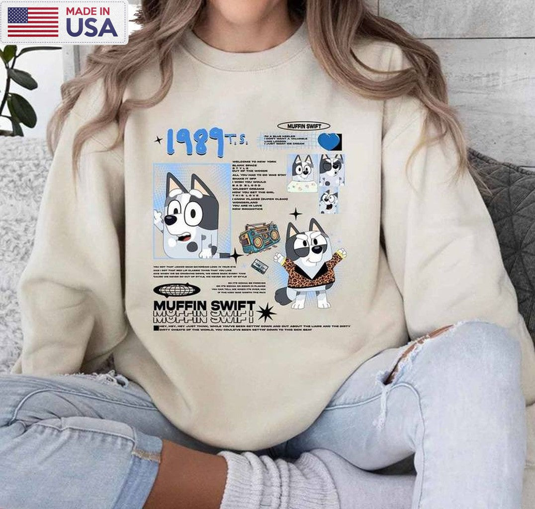 1989 Bluey The Eras Tour Shirt, Swiftie Muffin Short Sleeve Sweater