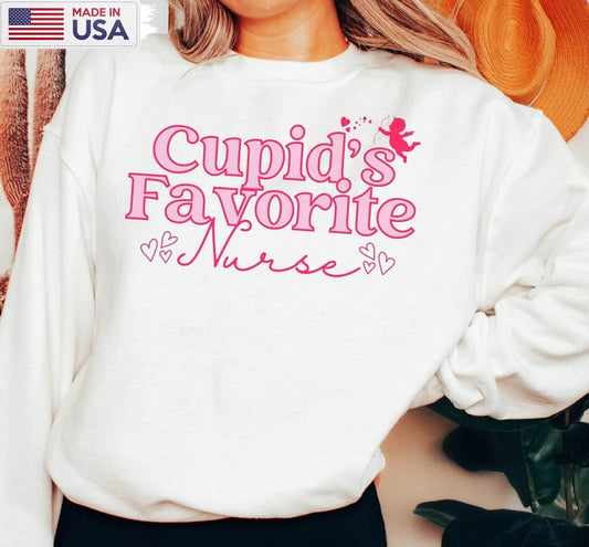 Cupid's Favorite Nurse Trendy Shirt, Bull Registered Nurse Valentine Unisex T-shirt Crewneck