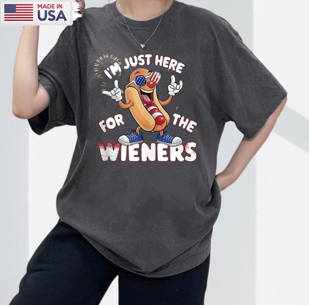4th Of July Party Unisex Hoodie, Groovy Just Here For The Wieners Shirt Long Sleeve