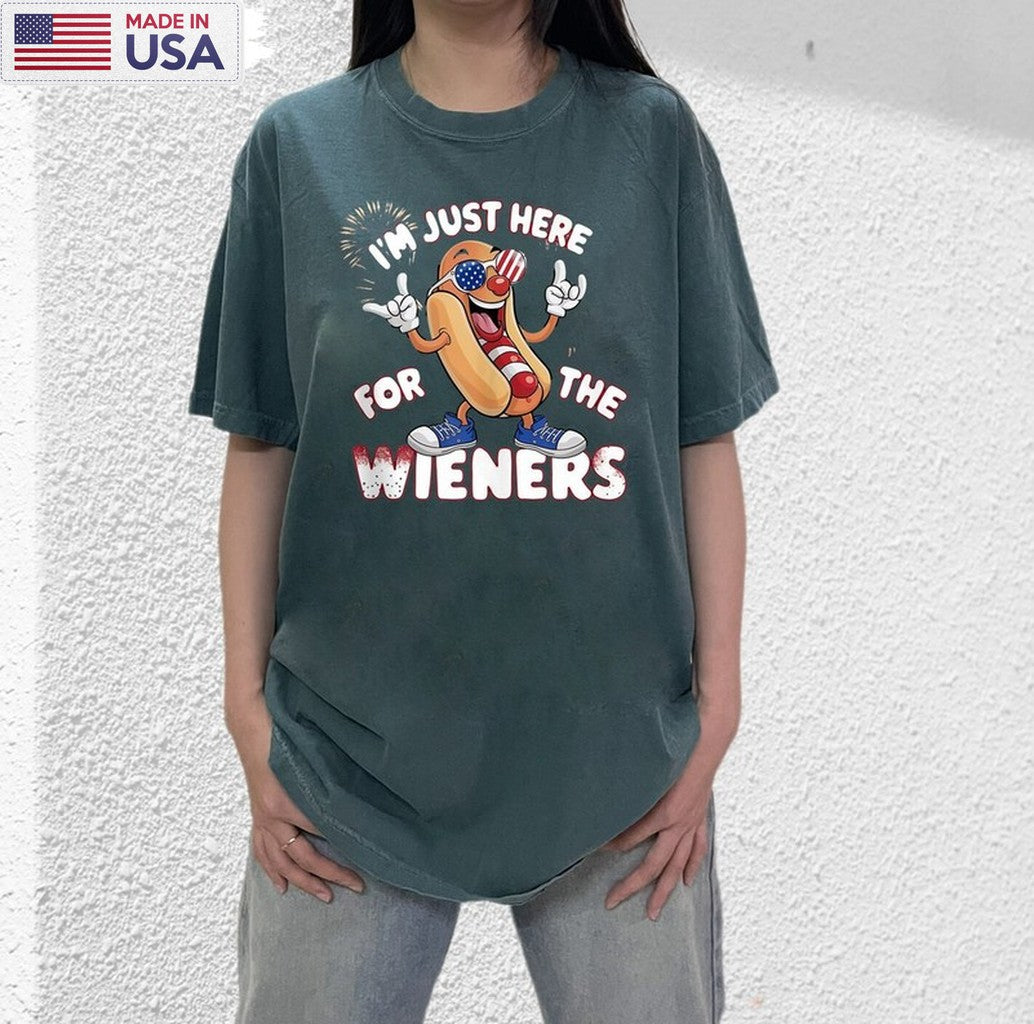 4th Of July Party Unisex Hoodie, Groovy Just Here For The Wieners Shirt Long Sleeve