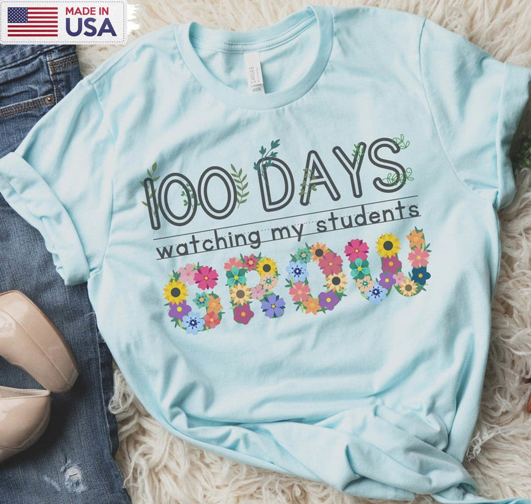 100 Days Watching My Students Grow Flower Shirt, Cute Teacher Long Sleeve Unisex Hoodie