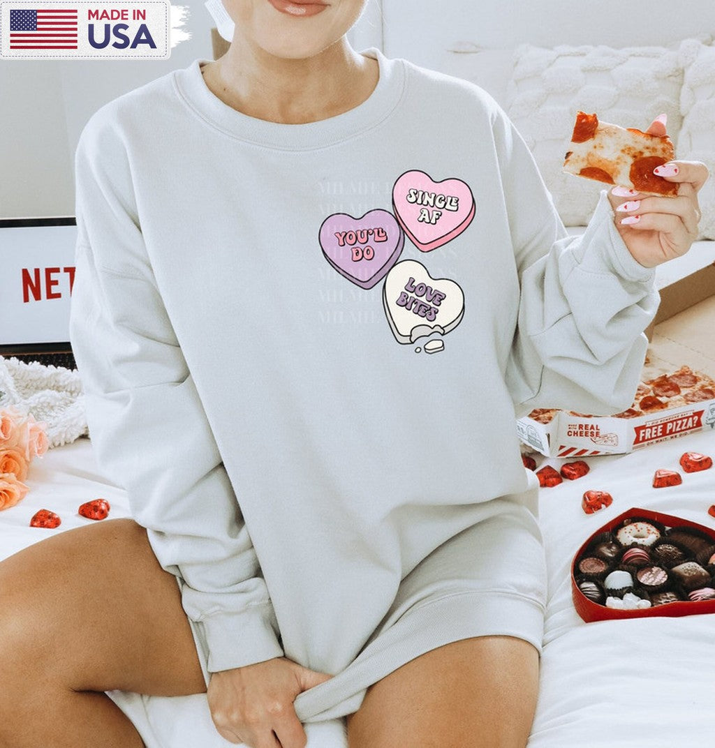 Anti Valentines Day Sweatshirt, Conversation Hearts Candy Unisex T-shirt Sweater